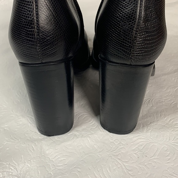 Studded‎ Toe Black Leather Ankle Boots Square Toe Block Heel Fashion Shoes - Picture 4 of 10